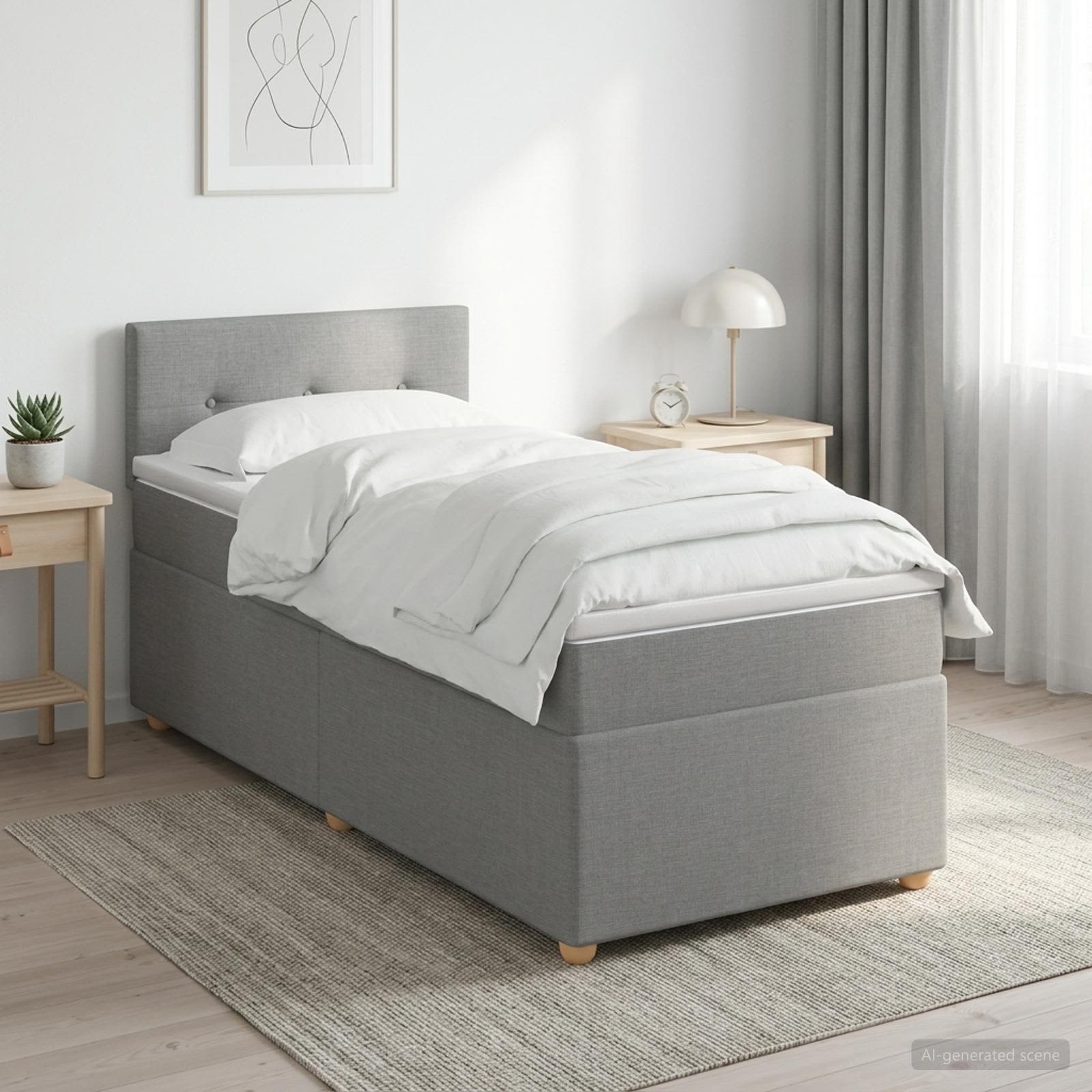 Boxspringbed met matras Lichtgrijs 100 x 200 cm Stof