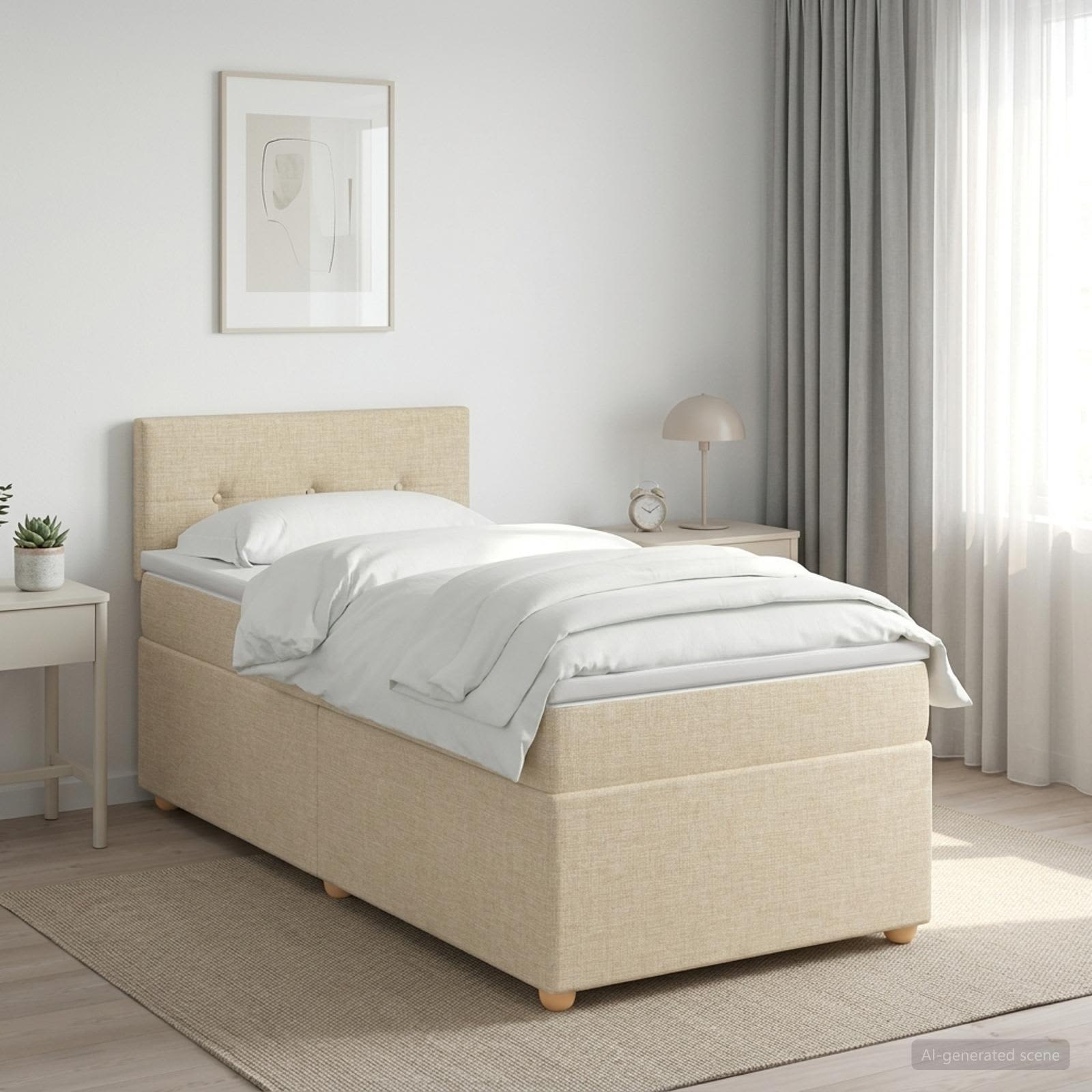 Boxspringbed met matras Crèmekleurig 90 x 200 cm Stof