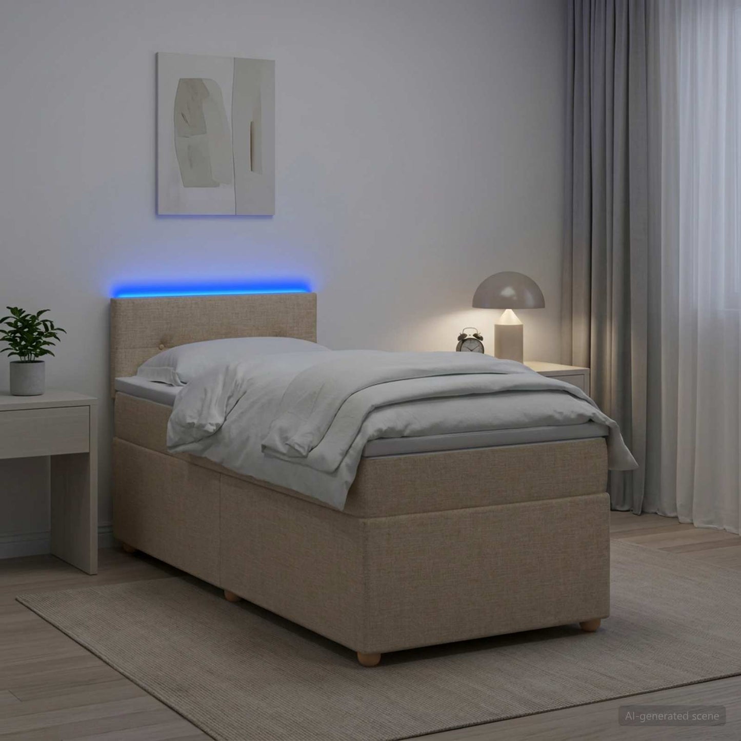 Boxspringbed met matras Crèmekleurig 90 x 200 cm Stof