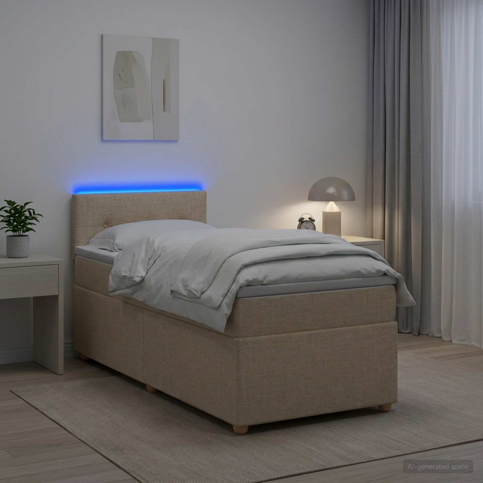 Boxspringbed met matras Crèmekleurig 90 x 190 cm Stof
