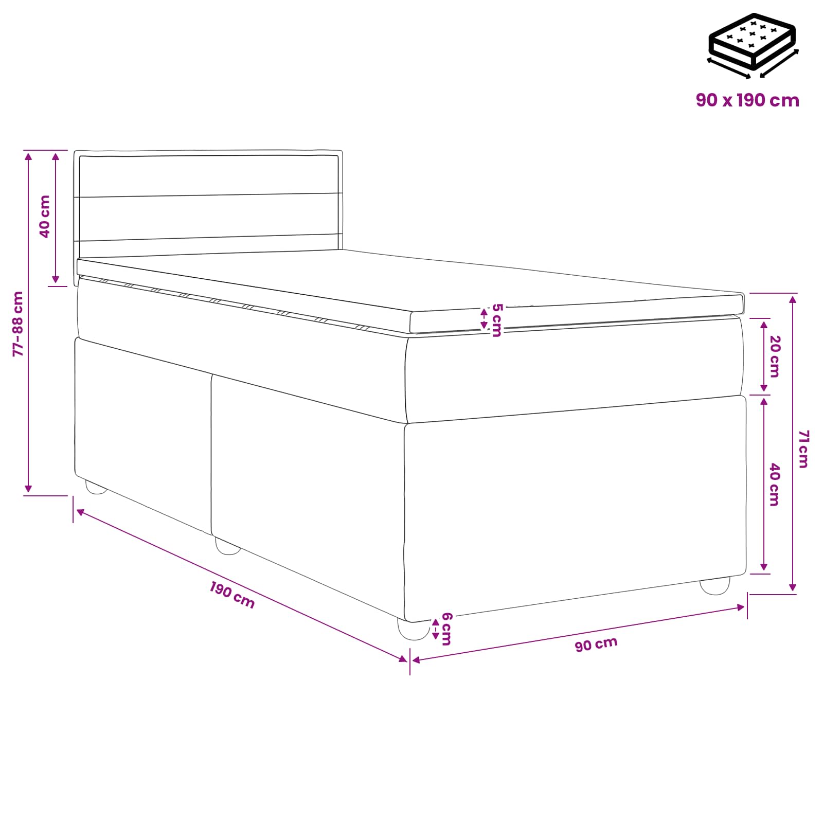 Boxspringbed met matras met hoofdeinde Blauw 90 x 190 cm Stof
