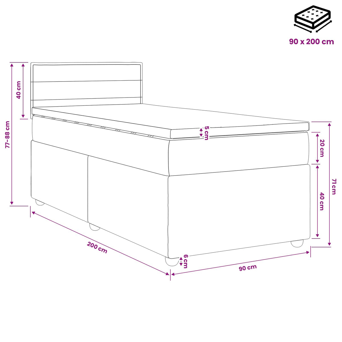 Boxspringbed met matras Crèmekleurig 90 x 200 cm Stof