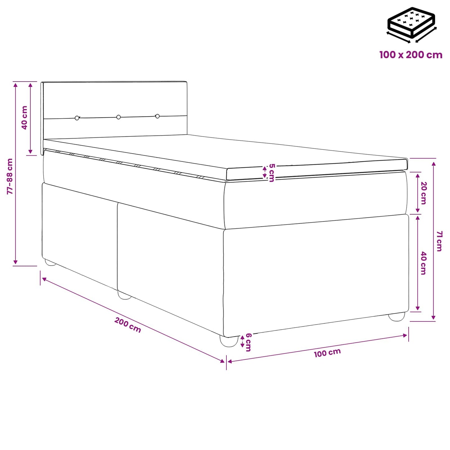 Boxspringbed met matras Donkerbruin 100 x 200 cm Stof