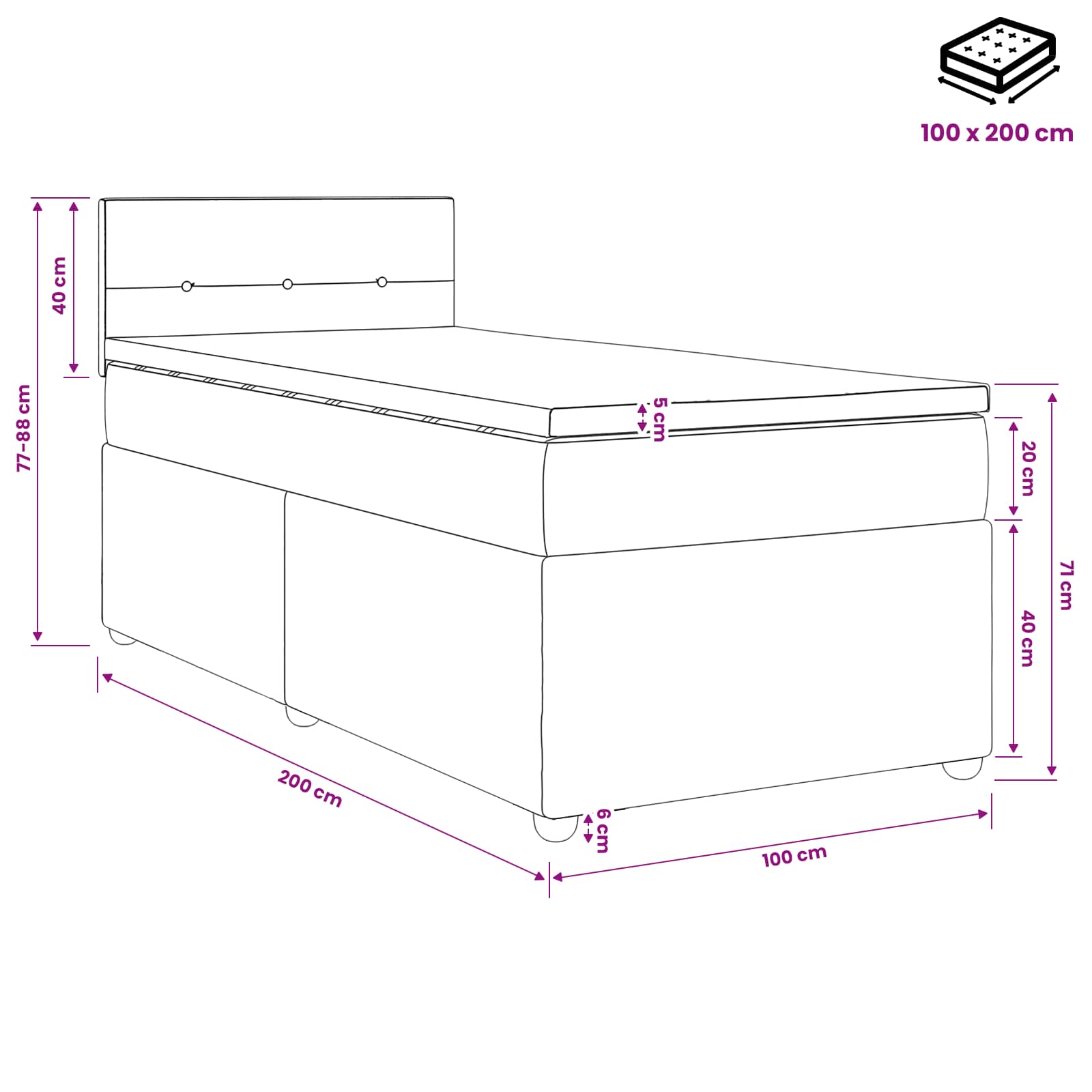 Boxspringbed met matras Donkerbruin 100 x 200 cm Stof