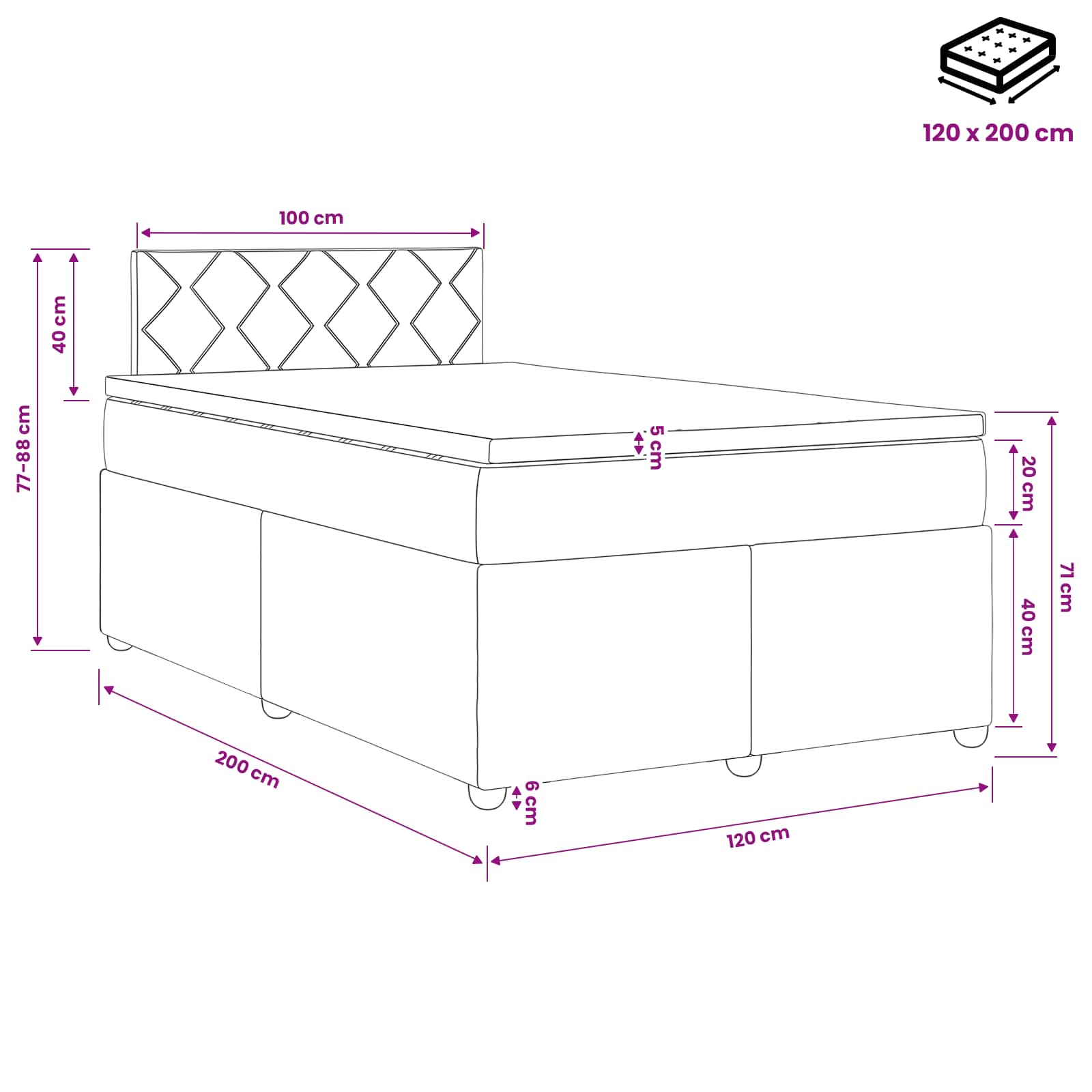 Boxspringbed met matras Crèmekleurig 120 x 200 cm Stof