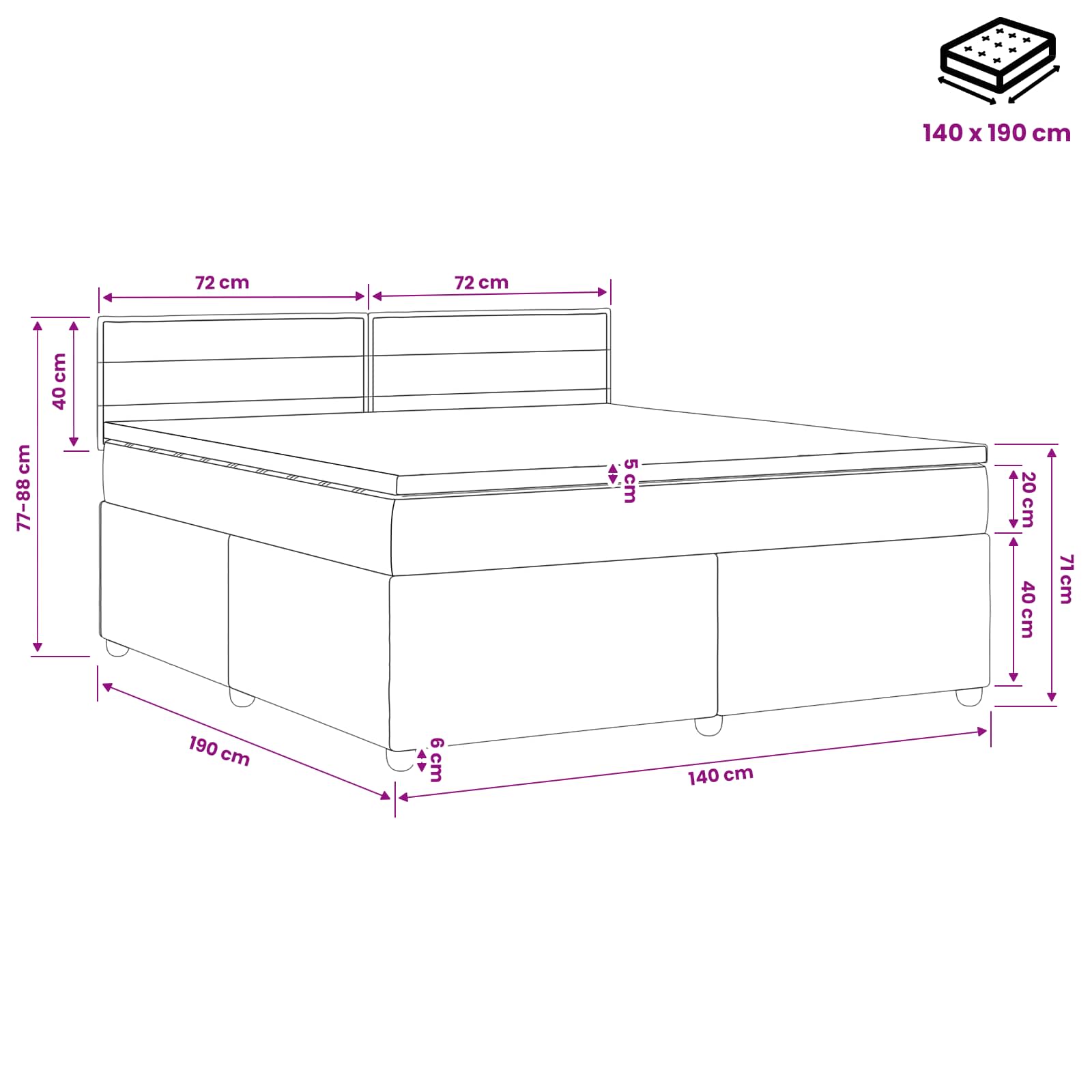 Boxspringbed met matras Lichtgrijs 140 x 190 cm Stof