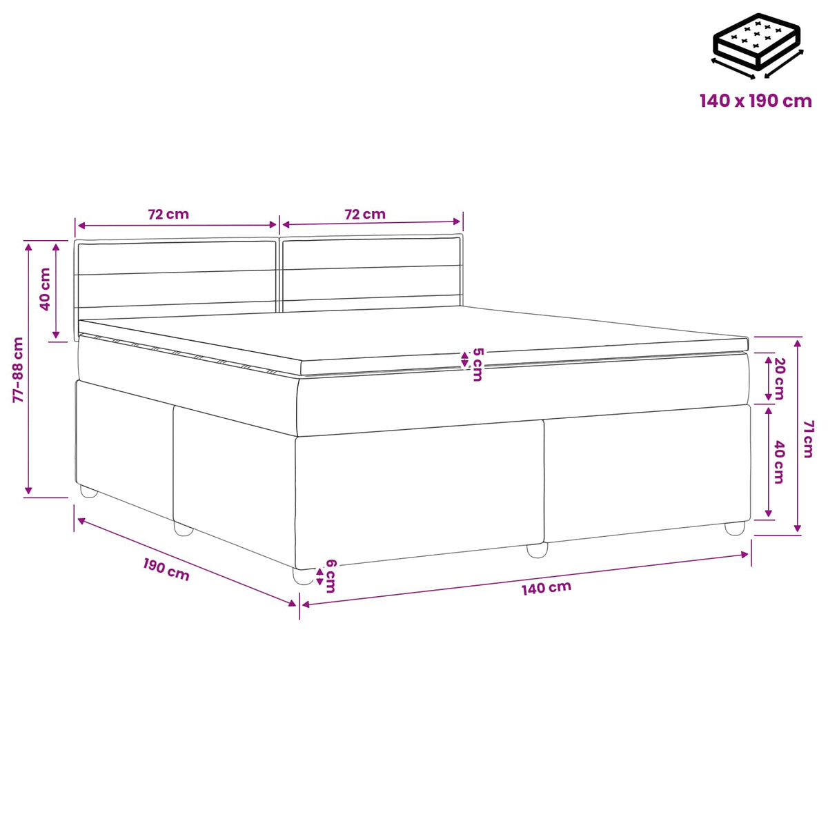 Boxspringbed met matras Donkerbruin 140 x 190 cm Stof