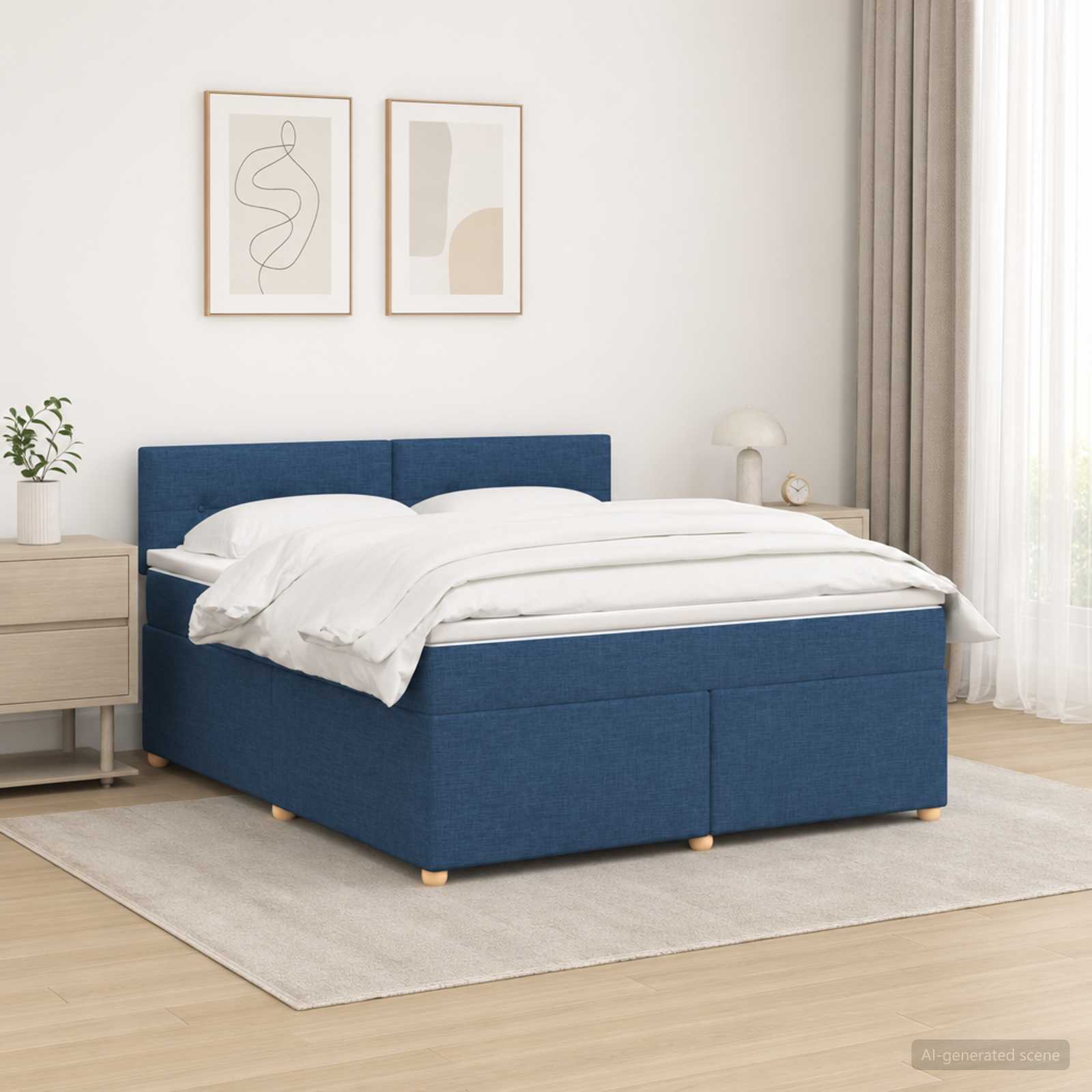 Boxspringbed met matras met hoofdeinde Blauw 180 x 200 cm Stof
