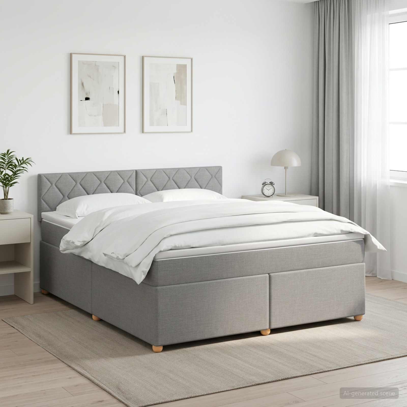 Boxspringbed met matras Lichtgrijs 140 x 190 cm Stof