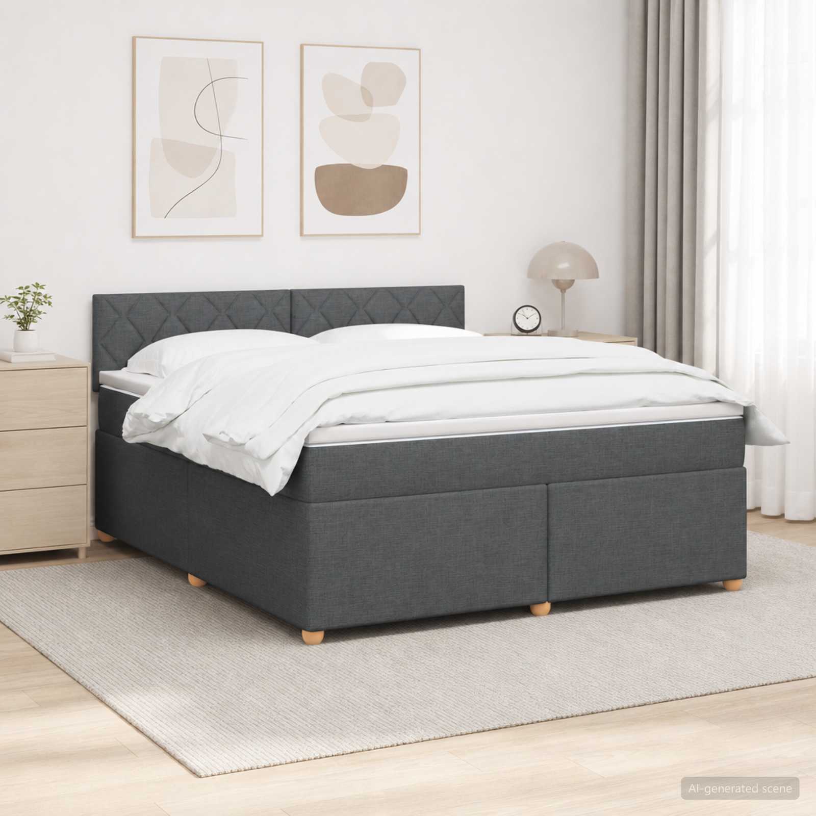 Boxspringbed met matras Donkergrijs 140 x 190 cm Stof