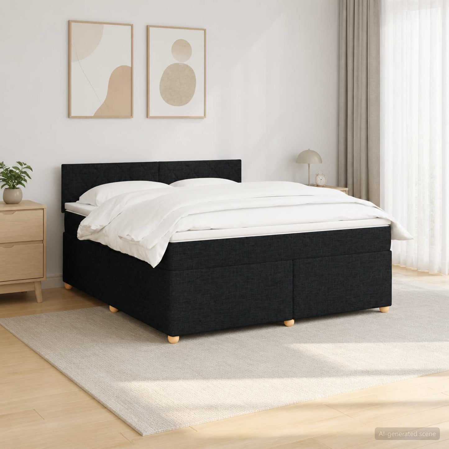 Boxspringbed met matras met hoofdeinde Zwart 140 x 190 cm Stof