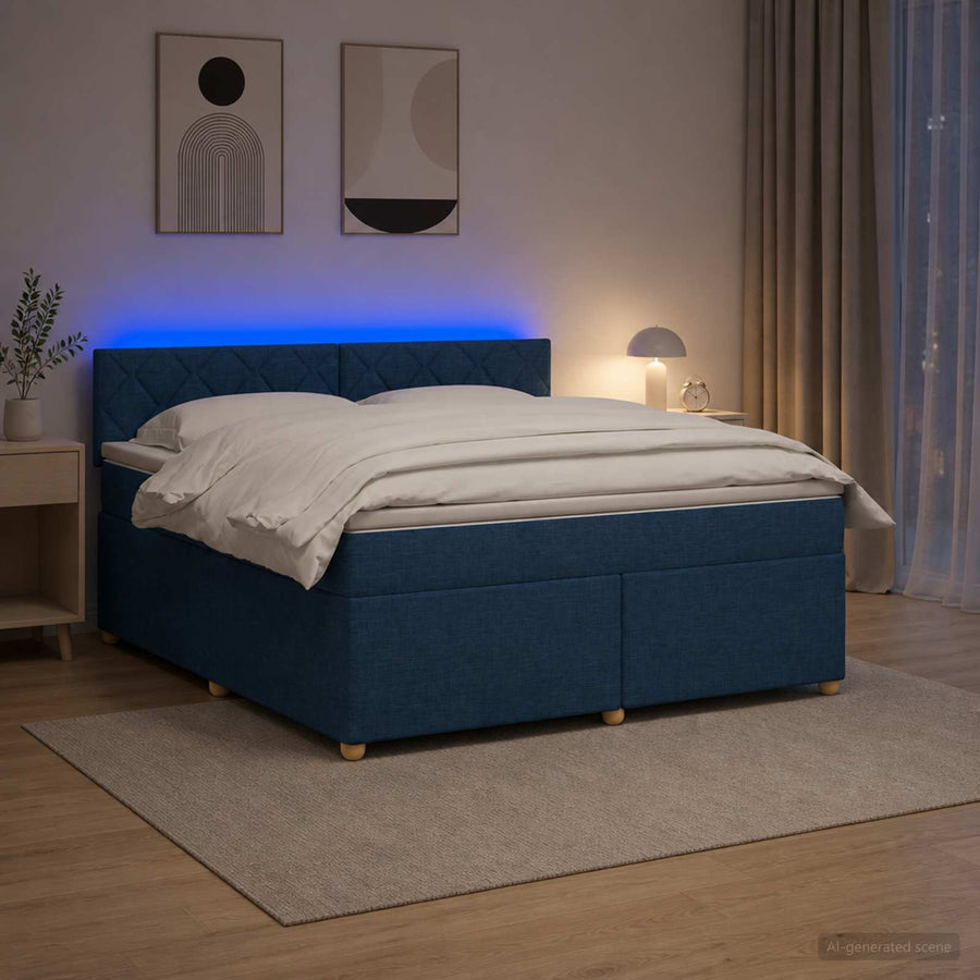 Boxspringbed met matras met hoofdeinde Blauw 160 x 200 cm Stof