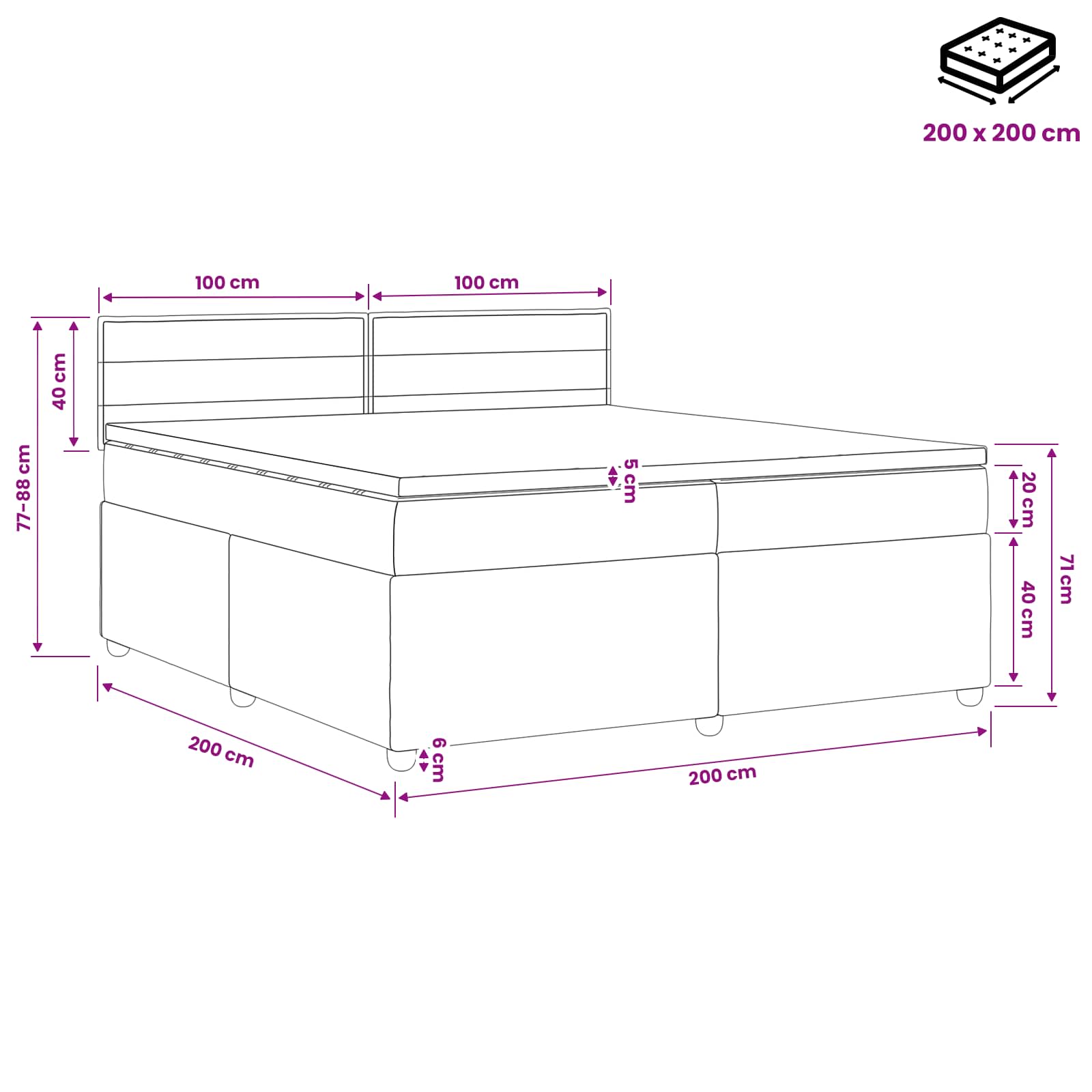 Boxspringbed met matras Donkergrijs 200 x 200 cm Stof