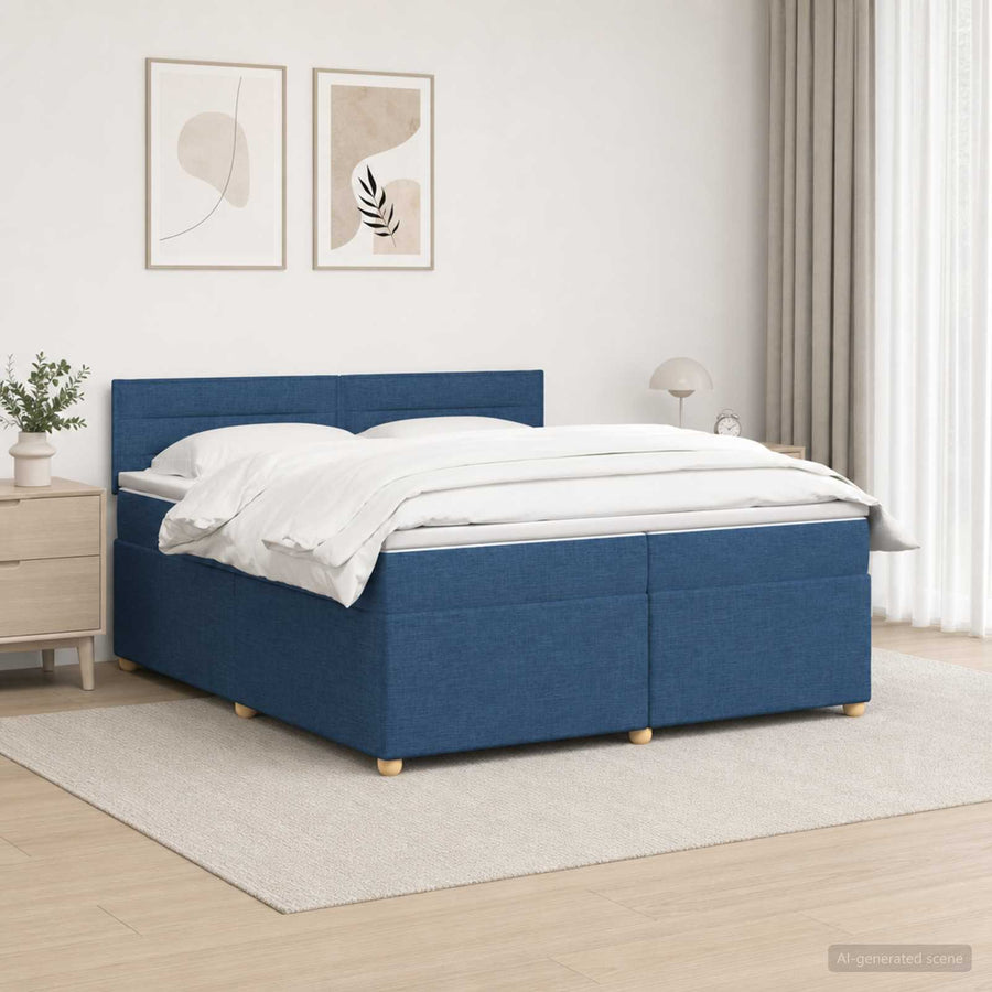 Boxspringbed met matras met hoofdeinde Blauw 200 x 200 cm Stof