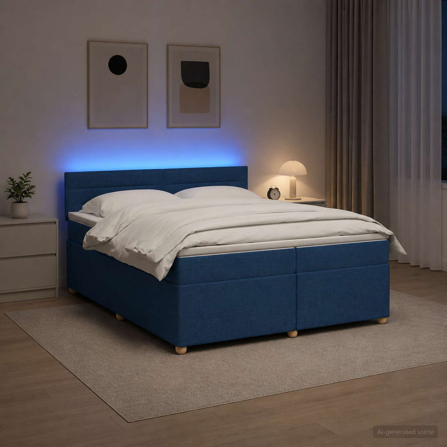 Boxspringbed met matras met hoofdeinde Blauw 200 x 200 cm Stof