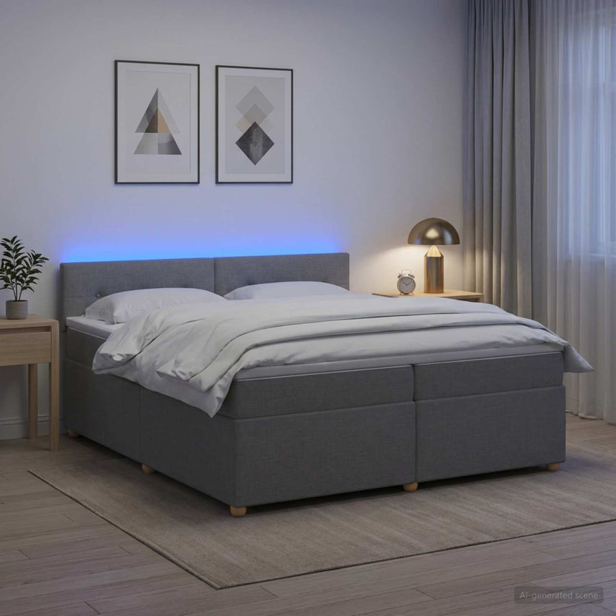 Boxspringbed met matras Lichtgrijs 200 x 200 cm Stof
