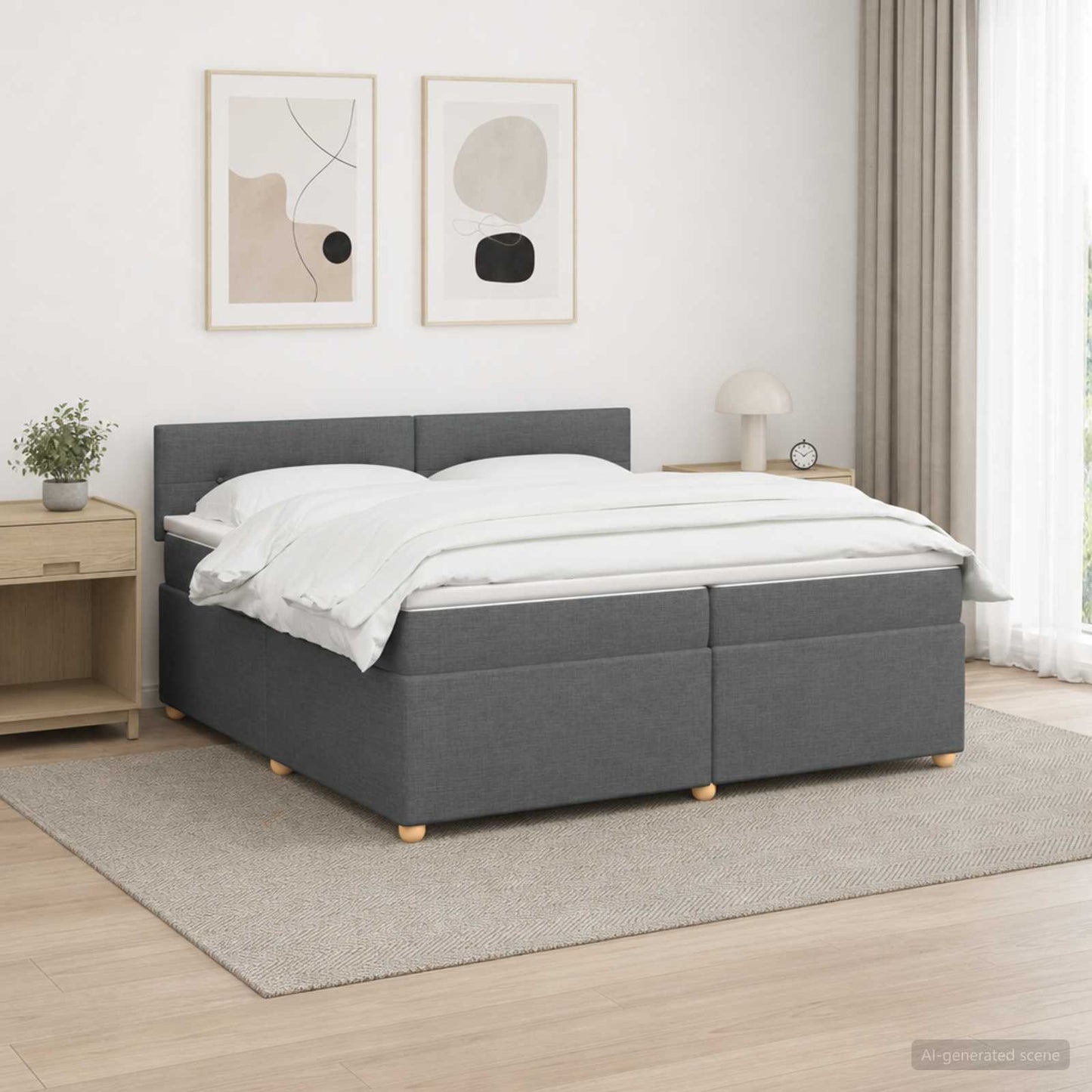 Boxspringbed met matras Donkergrijs 200 x 200 cm Stof