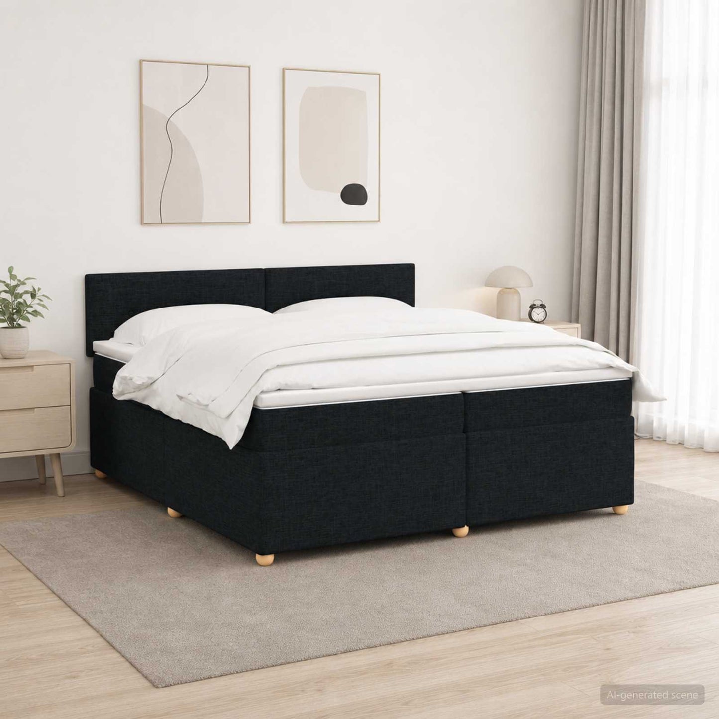 Boxspringbed met matras met hoofdeinde Zwart 200 x 200 cm Stof