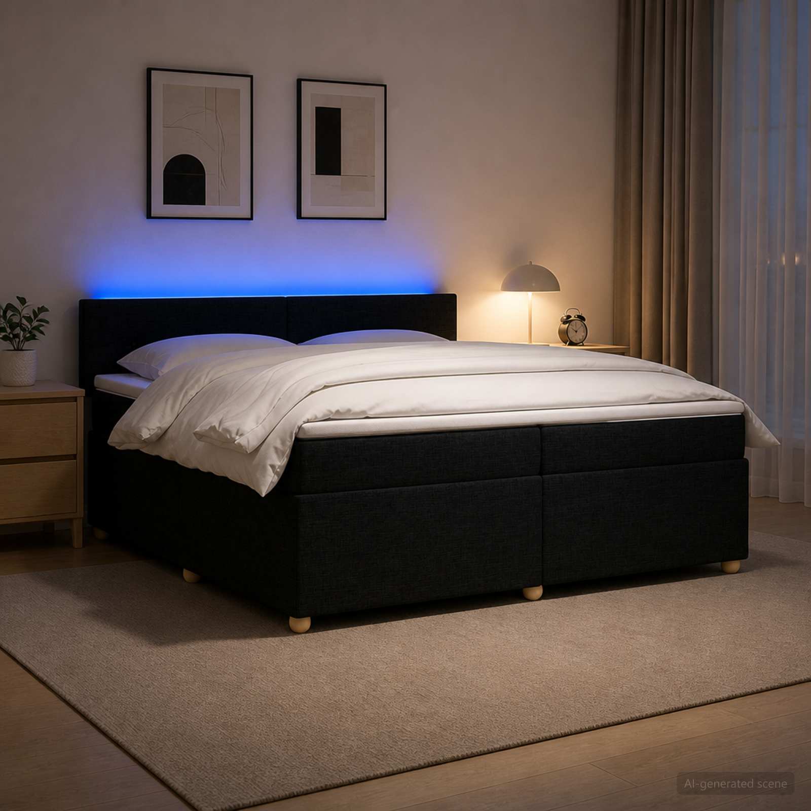 Boxspringbed met matras met hoofdeinde Zwart 200 x 200 cm Stof