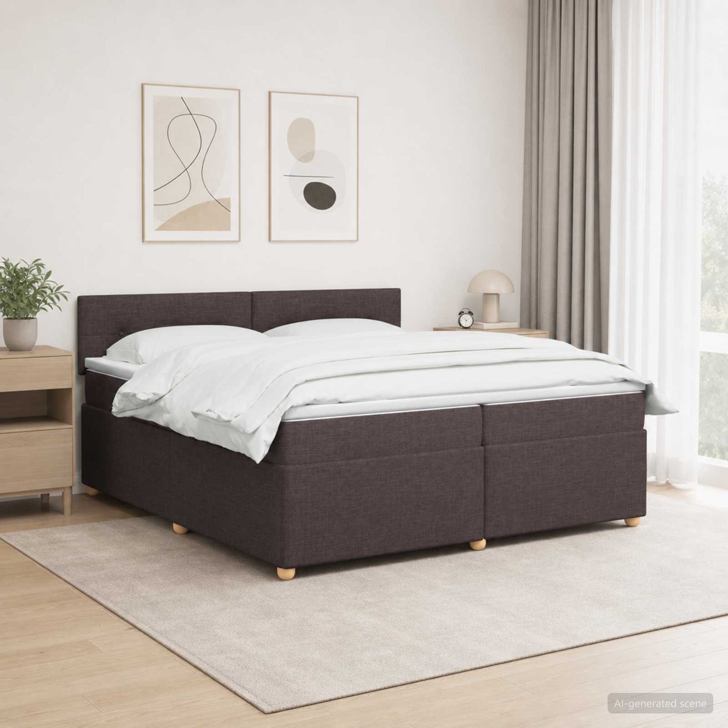 Boxspringbed met matras Donkerbruin 200 x 200 cm Stof