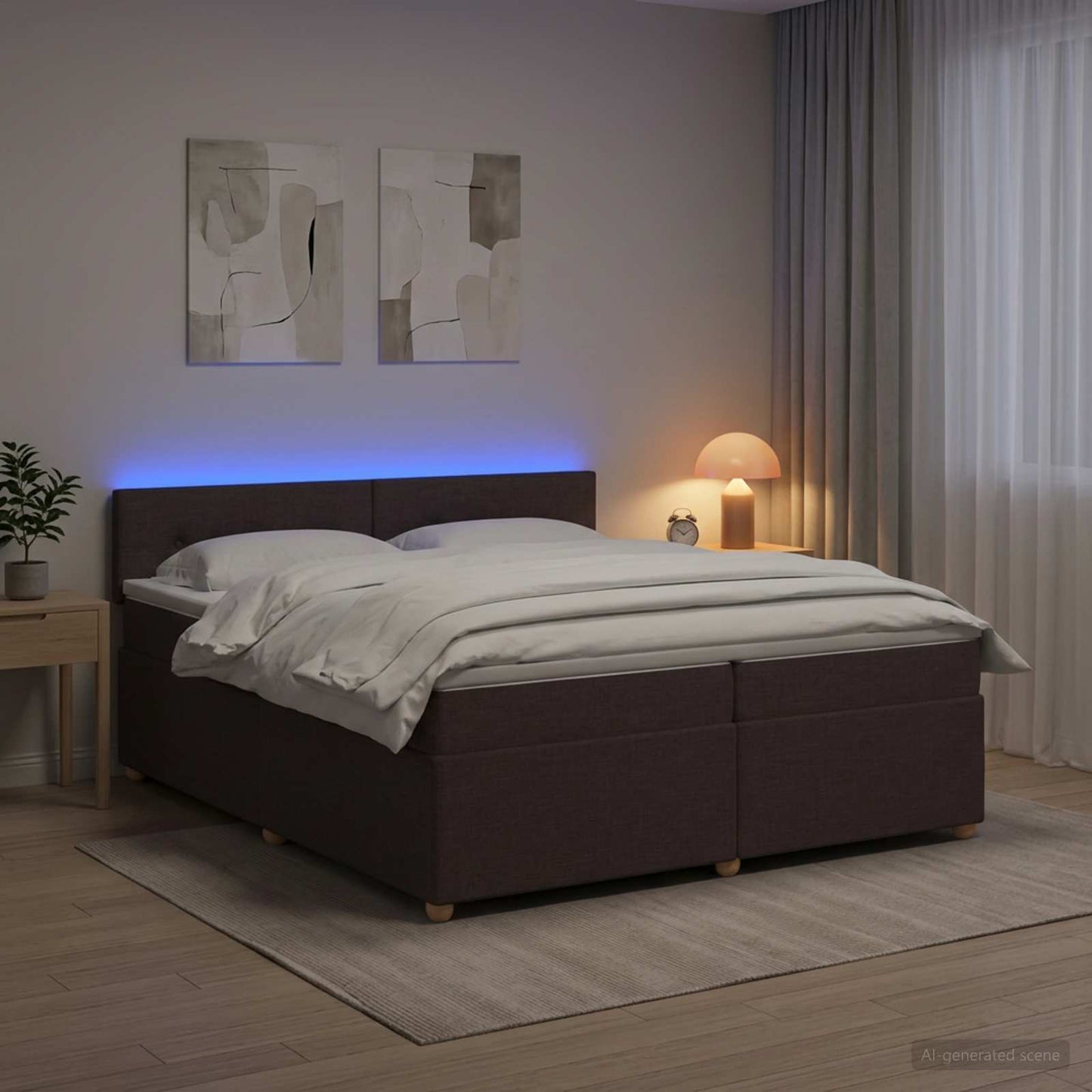 Boxspringbed met matras Donkerbruin 200 x 200 cm Stof