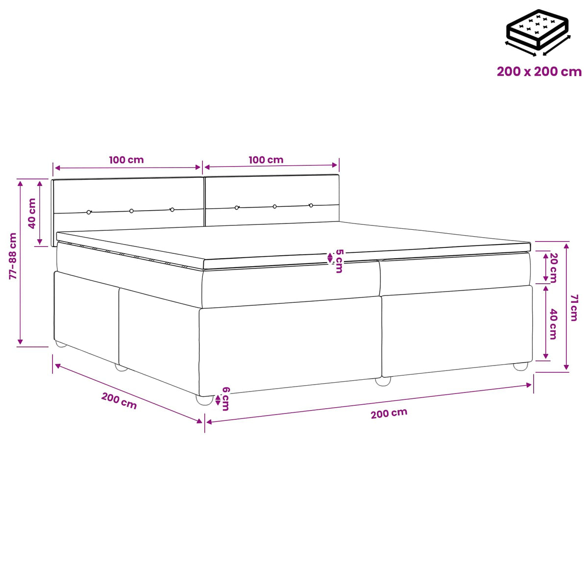 Boxspringbed met matras met hoofdeinde Taupe 200 x 200 cm Stof