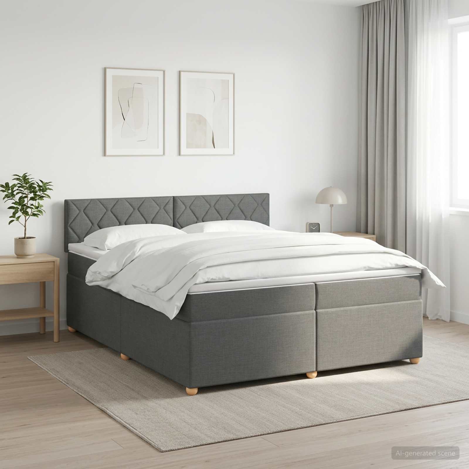Boxspringbed met matras Donkergrijs 200 x 200 cm Stof