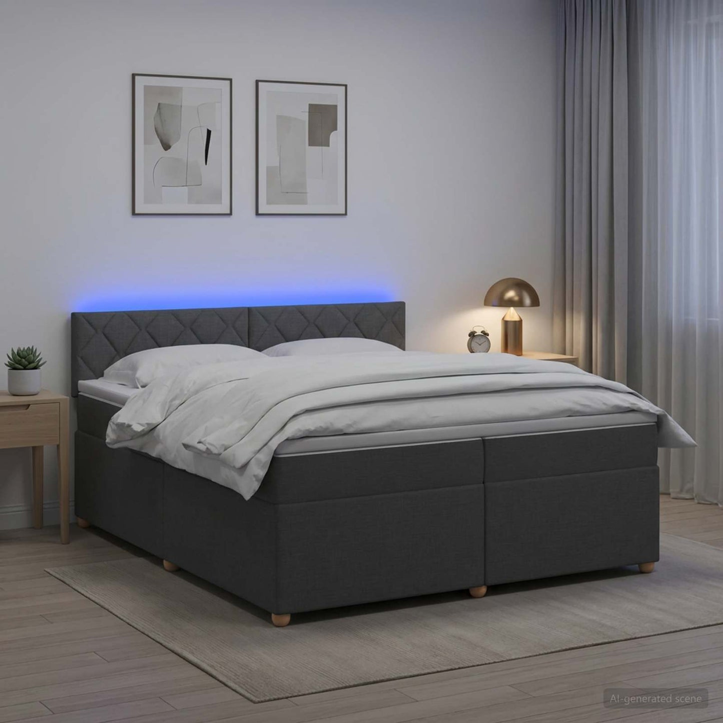 Boxspringbed met matras Donkergrijs 200 x 200 cm Stof