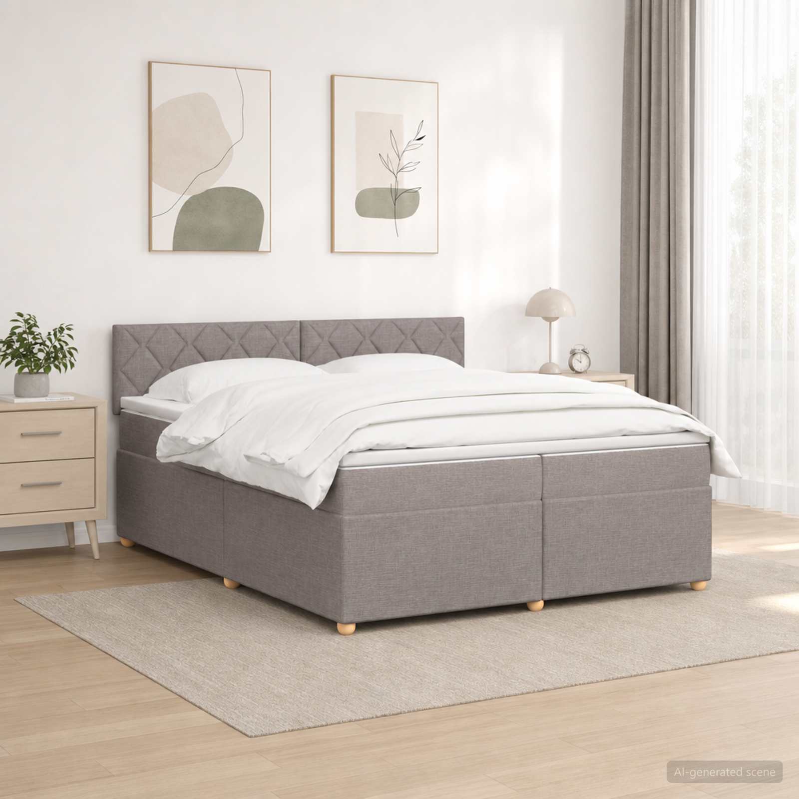 Boxspringbed met matras met hoofdeinde Taupe 200 x 200 cm Stof