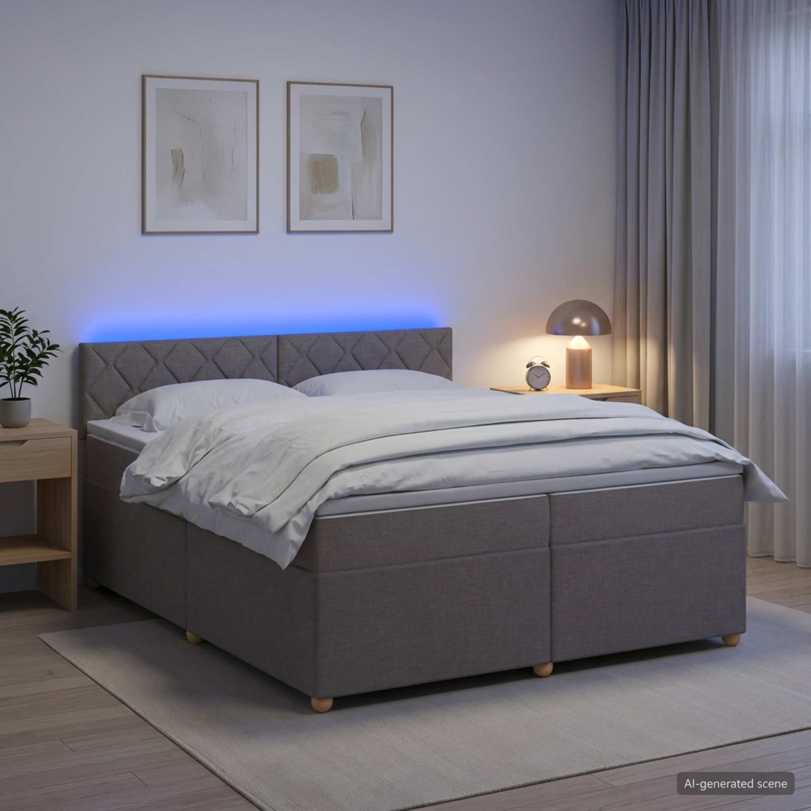 Boxspringbed met matras met hoofdeinde Taupe 200 x 200 cm Stof