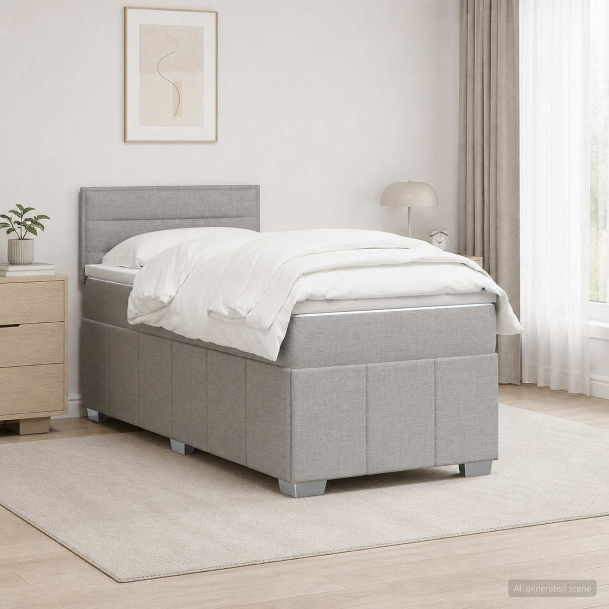 Boxspringbed met matras Lichtgrijs 100 x 200 cm Stof