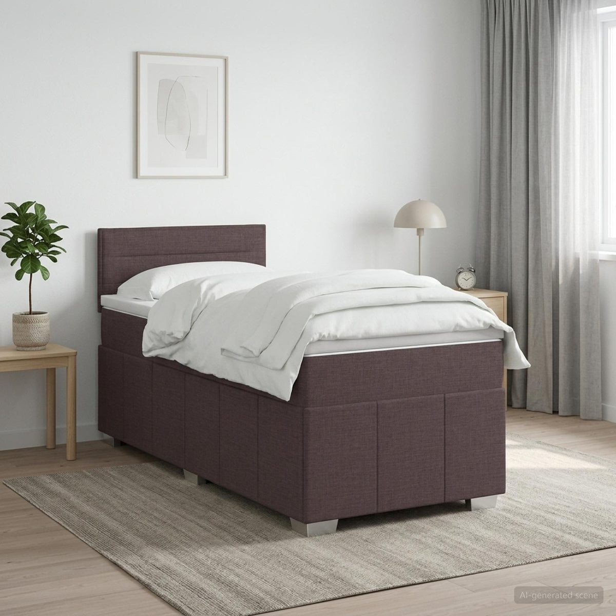 Boxspringbed met matras Donkerbruin 100 x 200 cm Stof