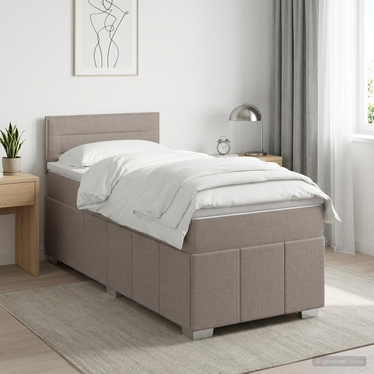 Boxspringbed met matras met hoofdeinde Taupe 100 x 200 cm Stof