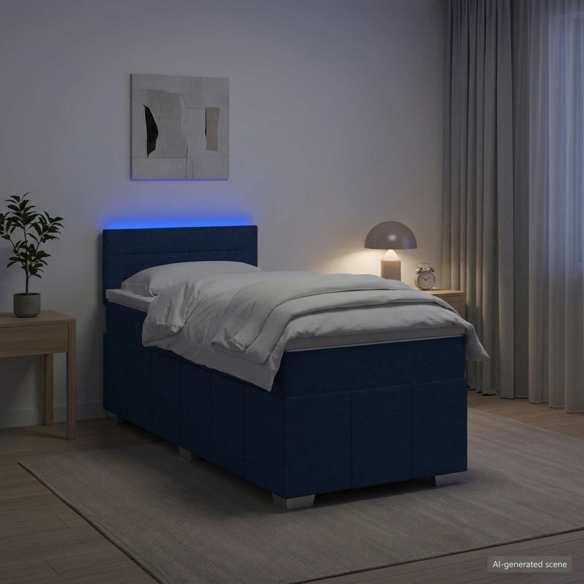 Boxspringbed met matras met hoofdeinde Blauw 90 x 200 cm Stof