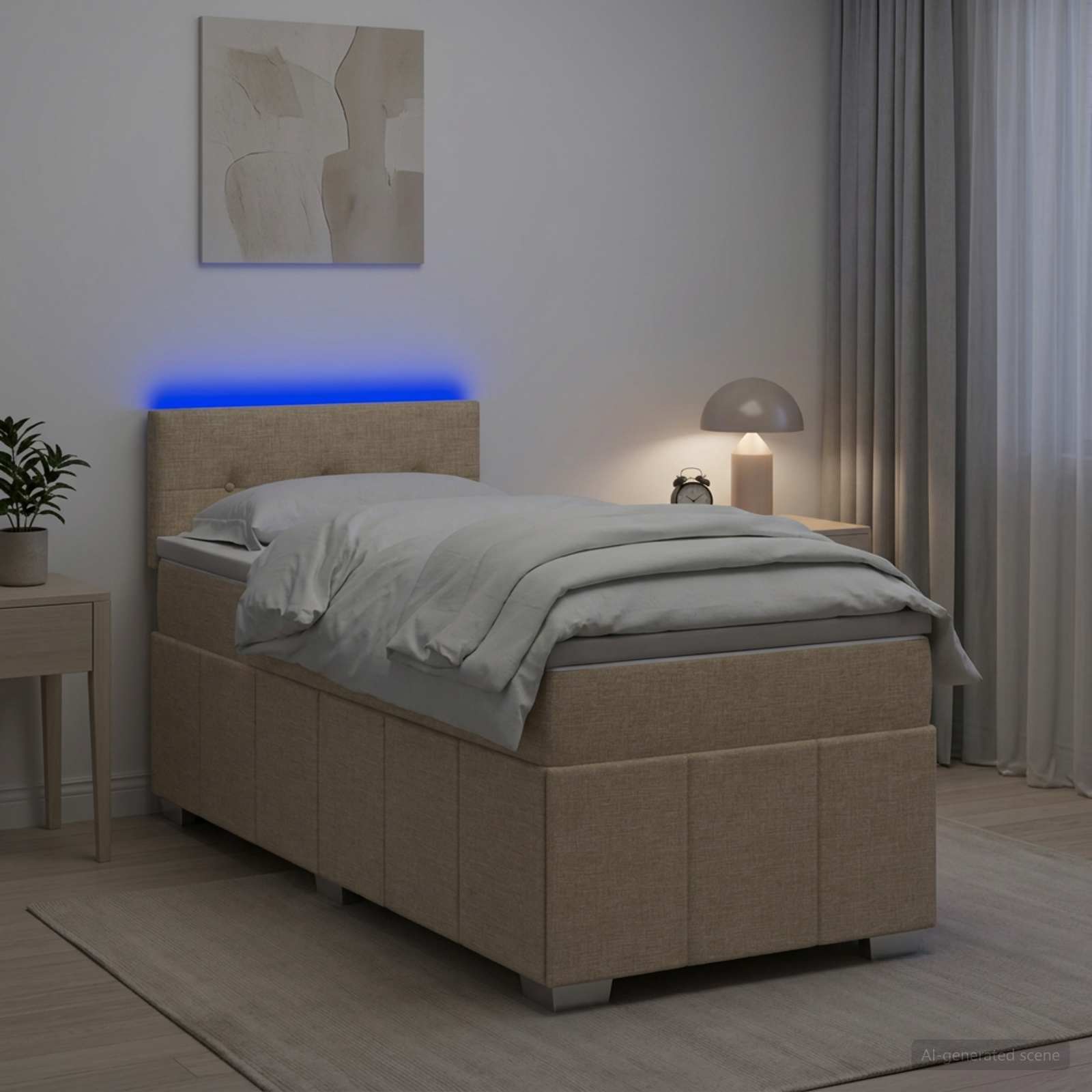 Boxspringbed met matras Crèmekleurig 90 x 200 cm Stof