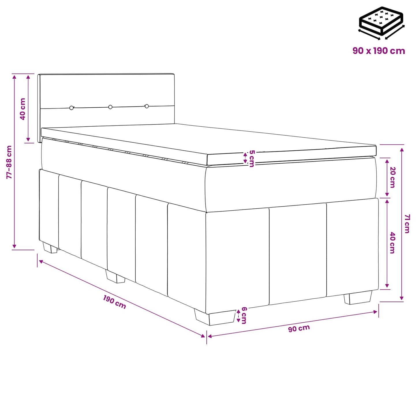 Boxspringbed met matras Lichtgrijs 90 x 190 cm Stof