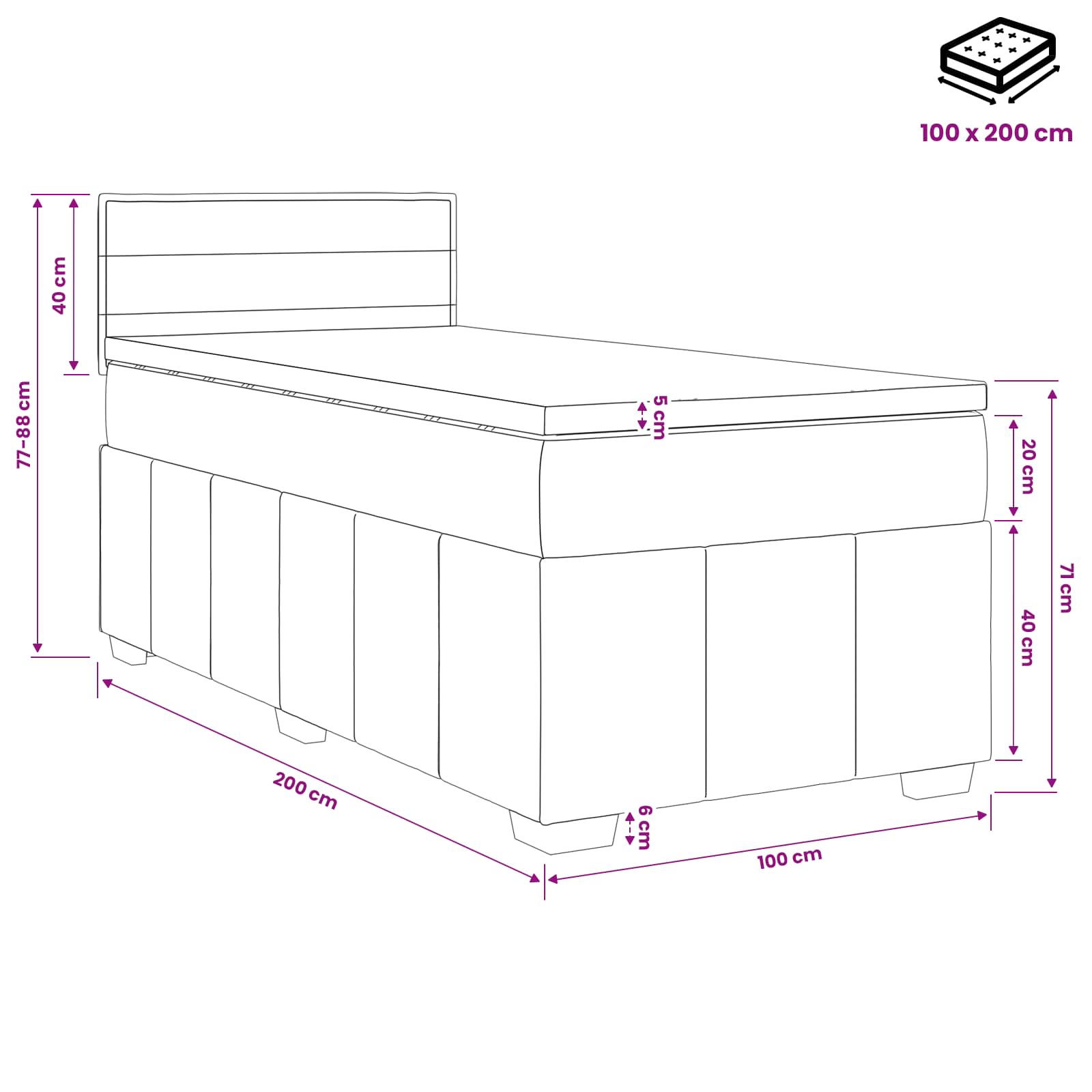 Boxspringbed met matras Crèmekleurig 100 x 200 cm Stof