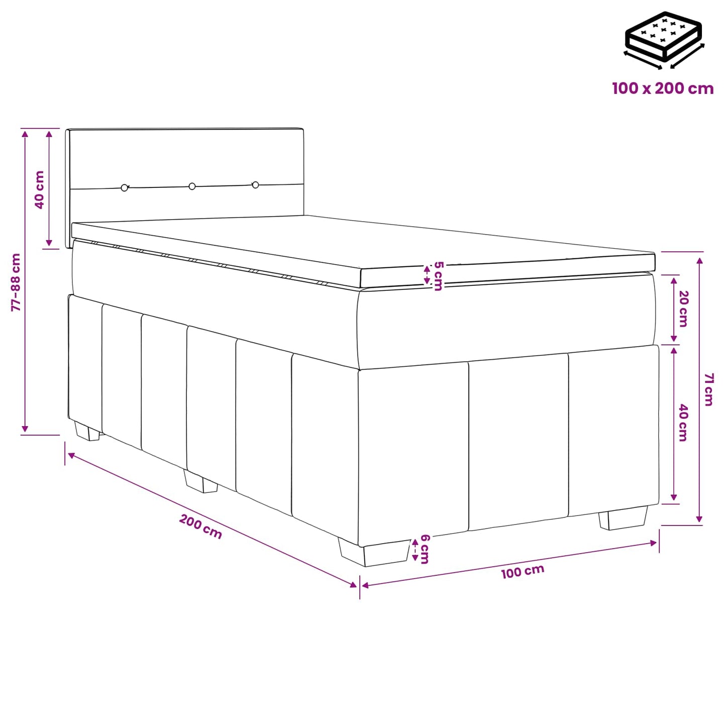 Boxspringbed met matras Donkerbruin 100 x 200 cm Stof