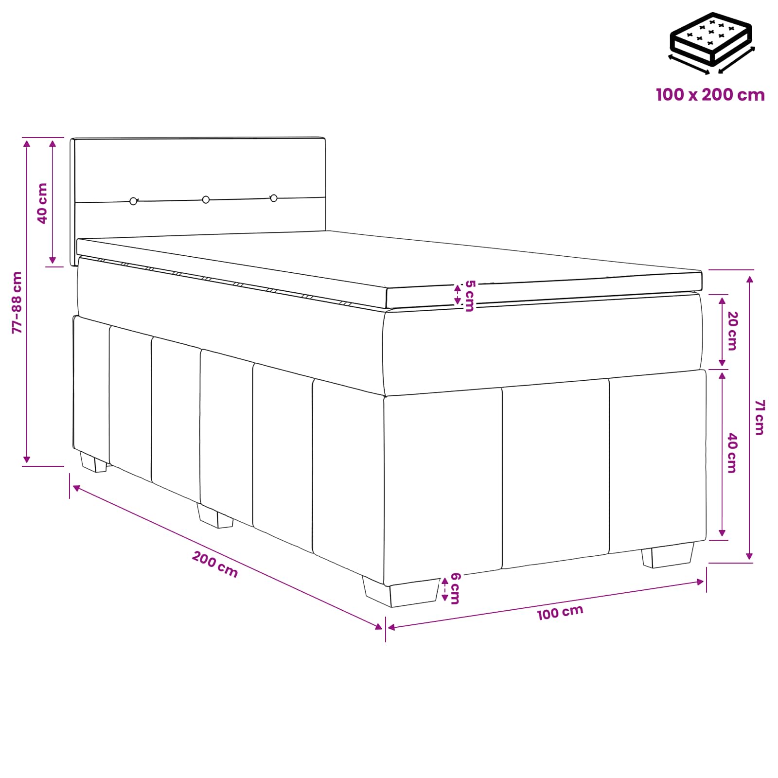 Boxspringbed met matras Donkerbruin 100 x 200 cm Stof