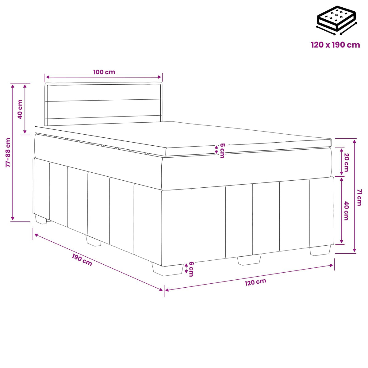 Boxspringbed met matras met hoofdeinde Taupe 120 x 190 cm Stof