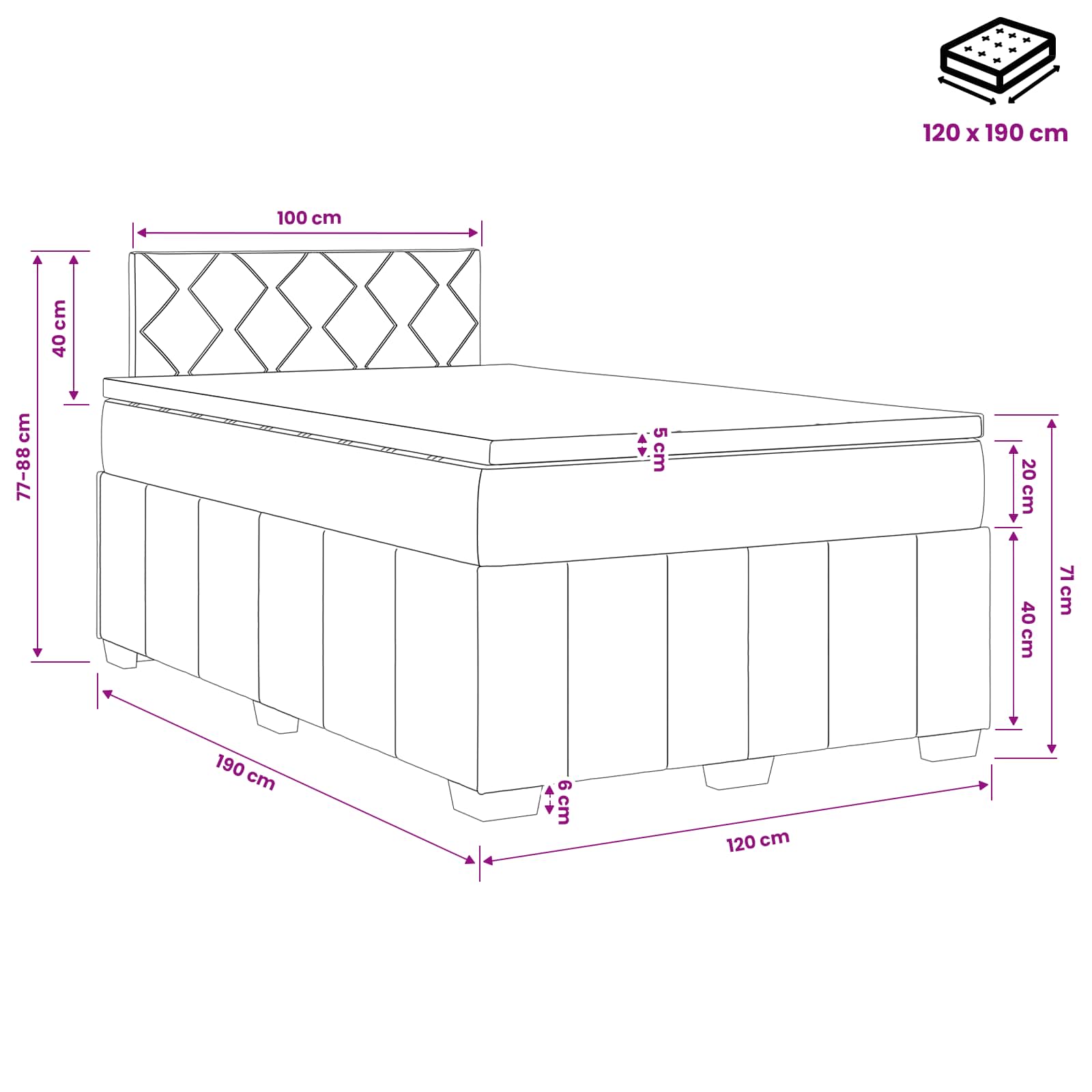 Boxspringbed met matras Crèmekleurig 120 x 190 cm Stof