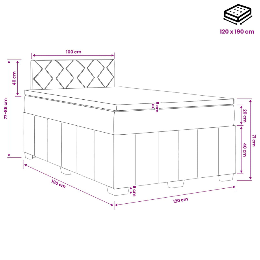 Boxspringbed met matras met hoofdeinde Blauw 120 x 190 cm Stof