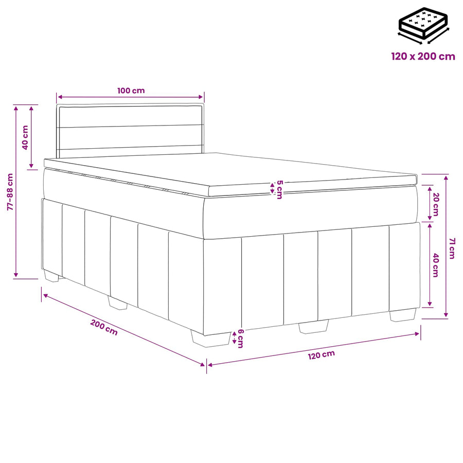Boxspringbed met matras met hoofdeinde Zwart 120 x 200 cm Stof