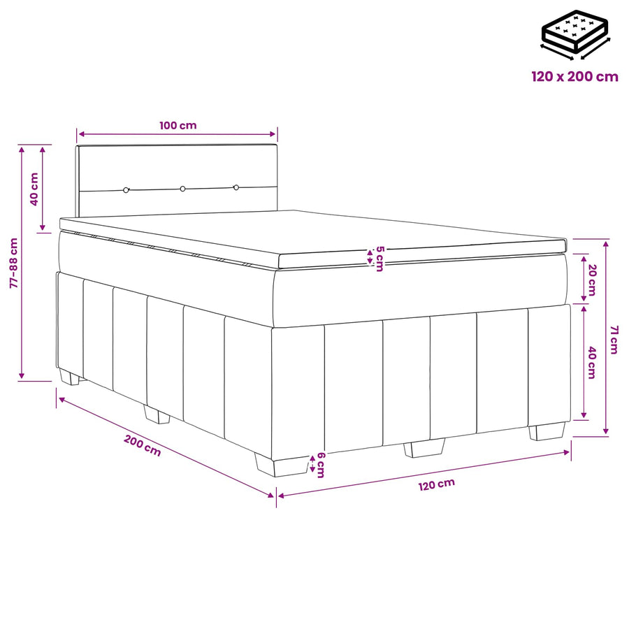 Boxspringbed met matras Donkergrijs 120 x 200 cm Stof