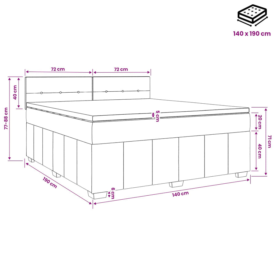 Boxspringbed met matras met hoofdeinde Zwart 140 x 190 cm Stof