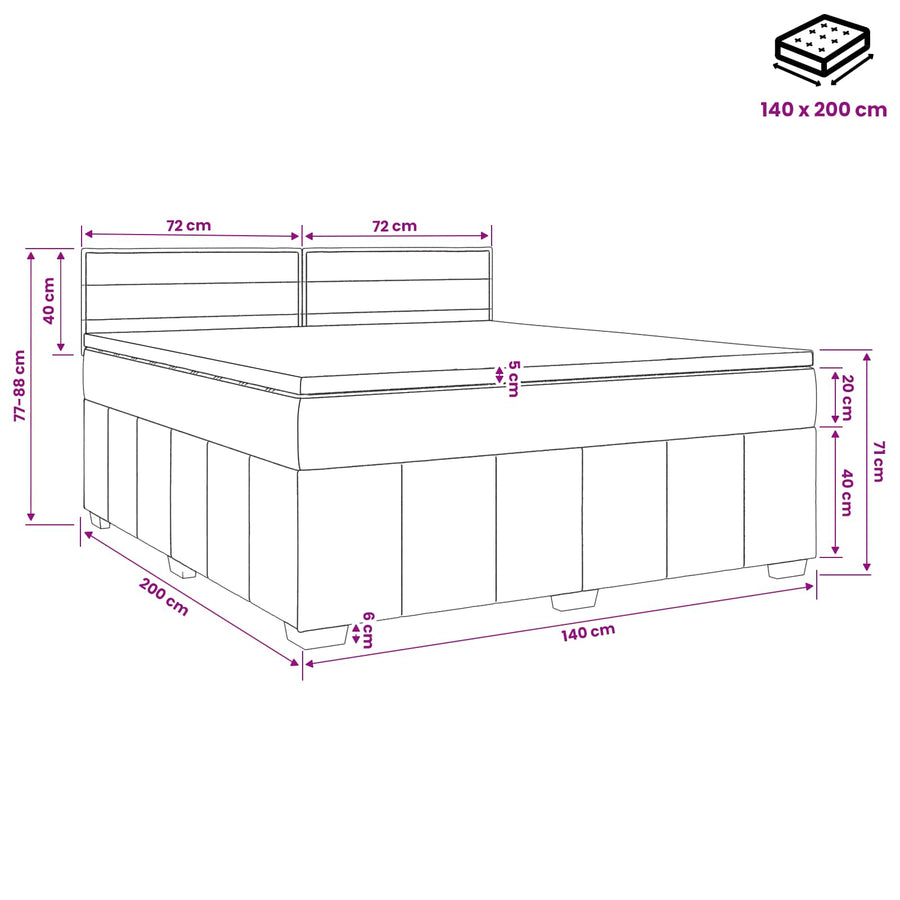 Boxspringbed met matras Donkergrijs 140 x 200 cm Stof