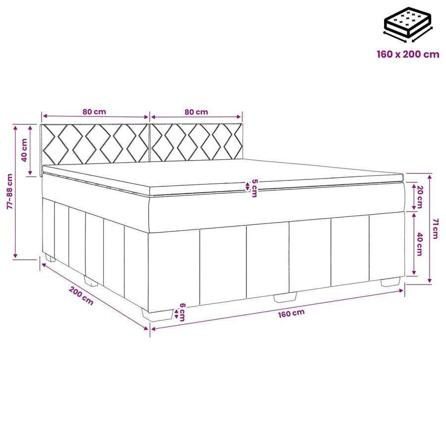 Boxspringbed met matras Donkergrijs 160 x 200 cm Stof