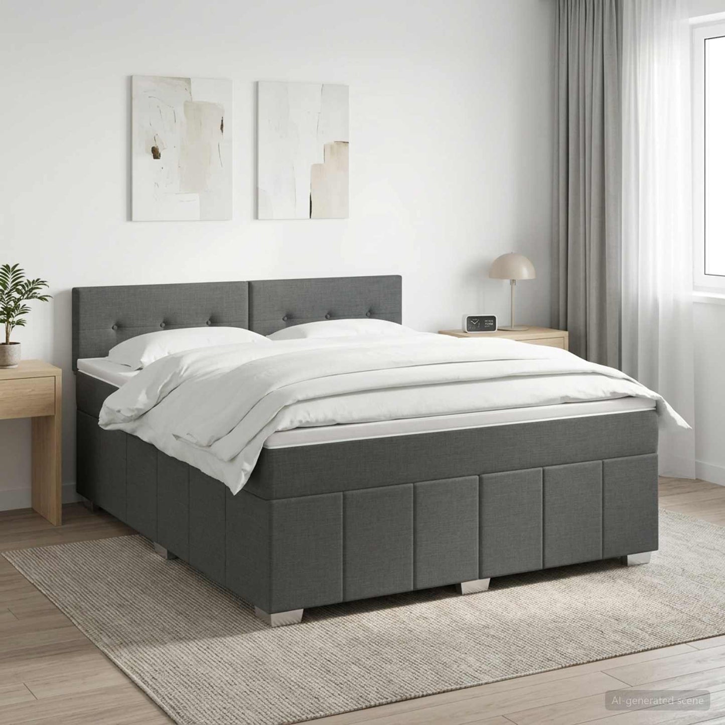 Boxspringbed met matras Donkergrijs 180 x 200 cm Stof