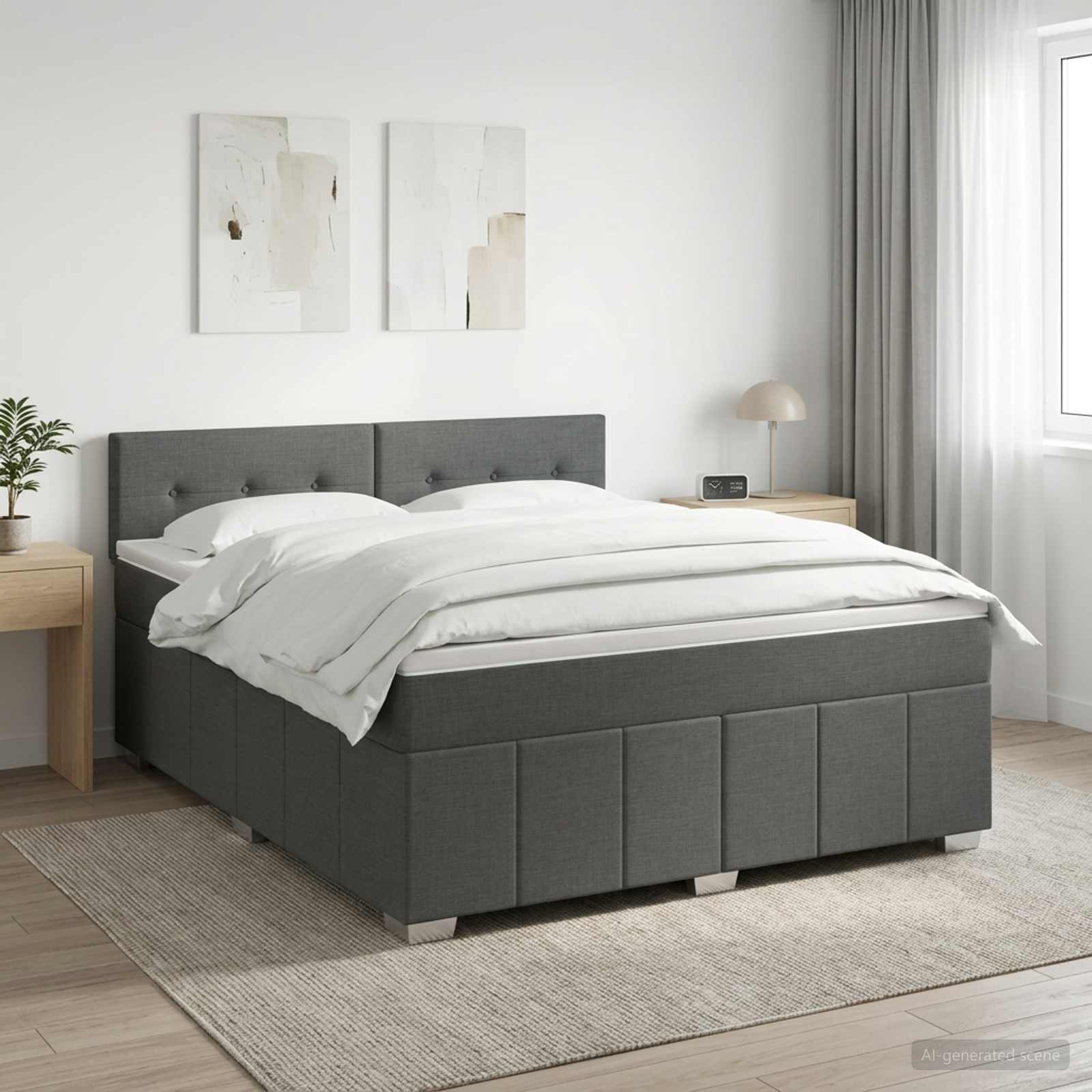 Boxspringbed met matras Donkergrijs 180 x 200 cm Stof