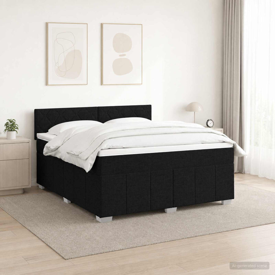 Boxspringbed met matras met hoofdeinde Zwart 140 x 190 cm Stof